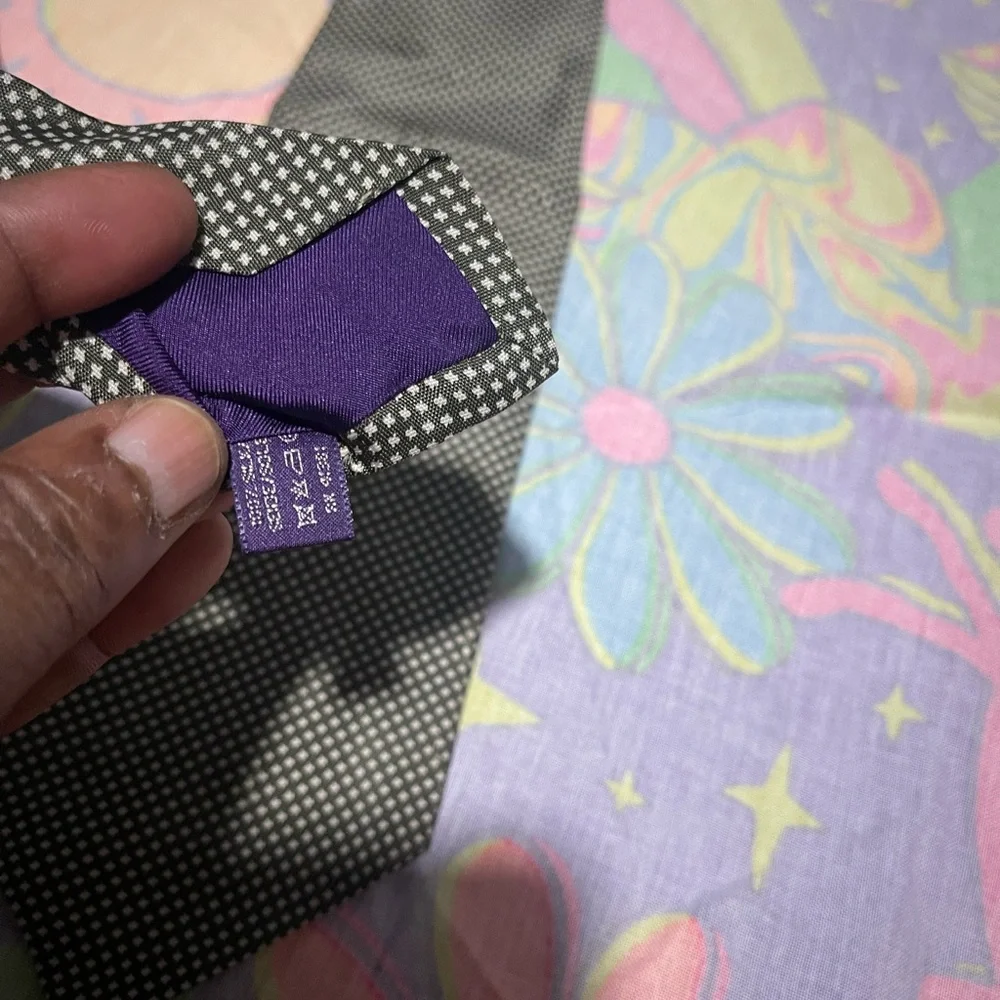 Ralph Lauren Brown Silk Tie with White Microdot Pattern